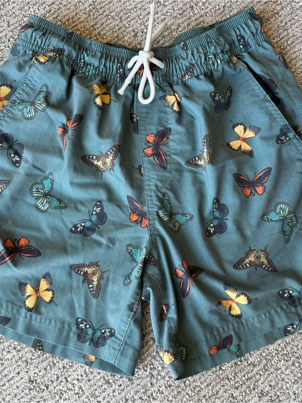 Men's H&M Teal Butterfly Print Swim Trunks Size Small‎